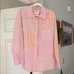 Aerie Pink and Peach Striped Button Down Shirt
